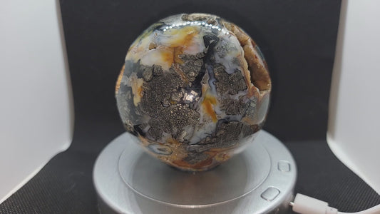 Indonesian Marcasite Plume agate sphere