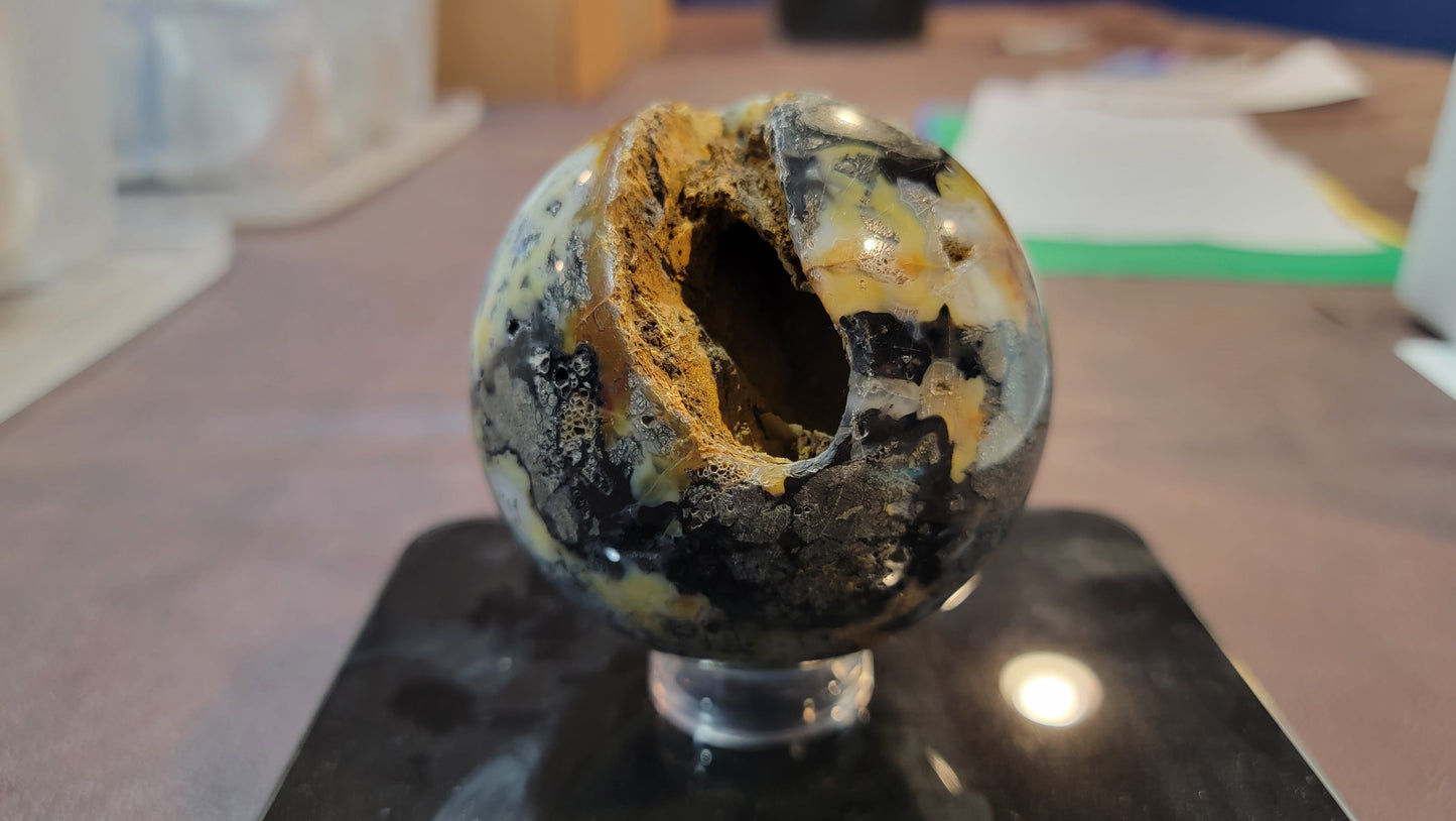 Indonesian Marcasite Plume agate sphere