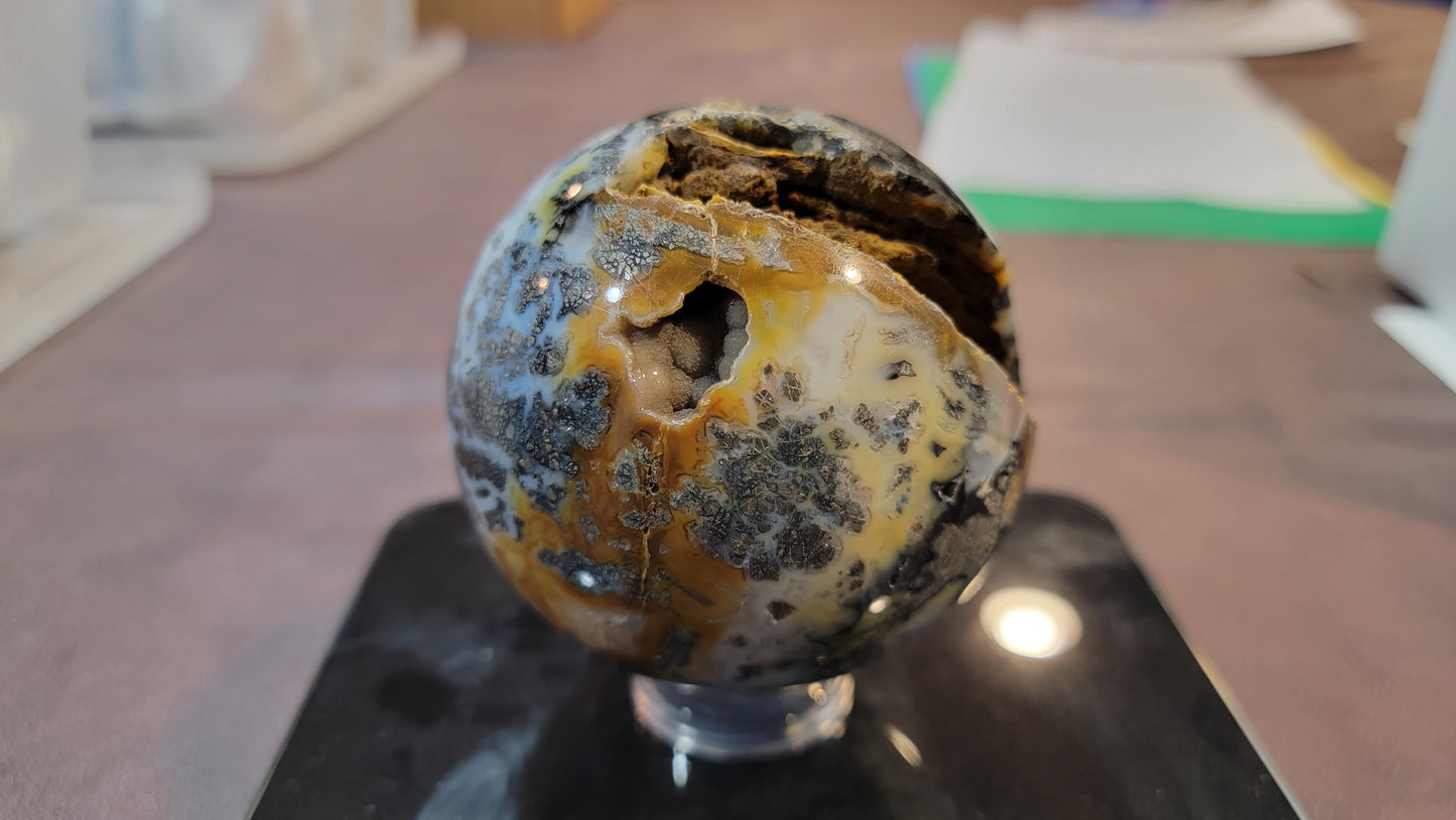 Indonesian Marcasite Plume agate sphere