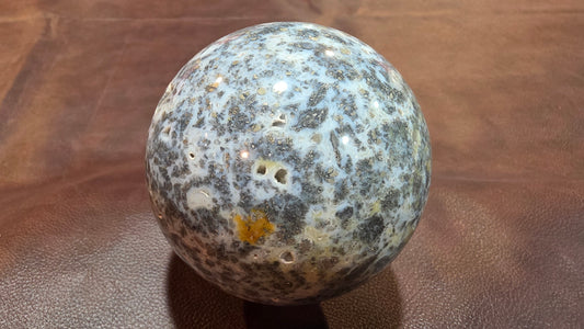 Marcasite in agate sphere