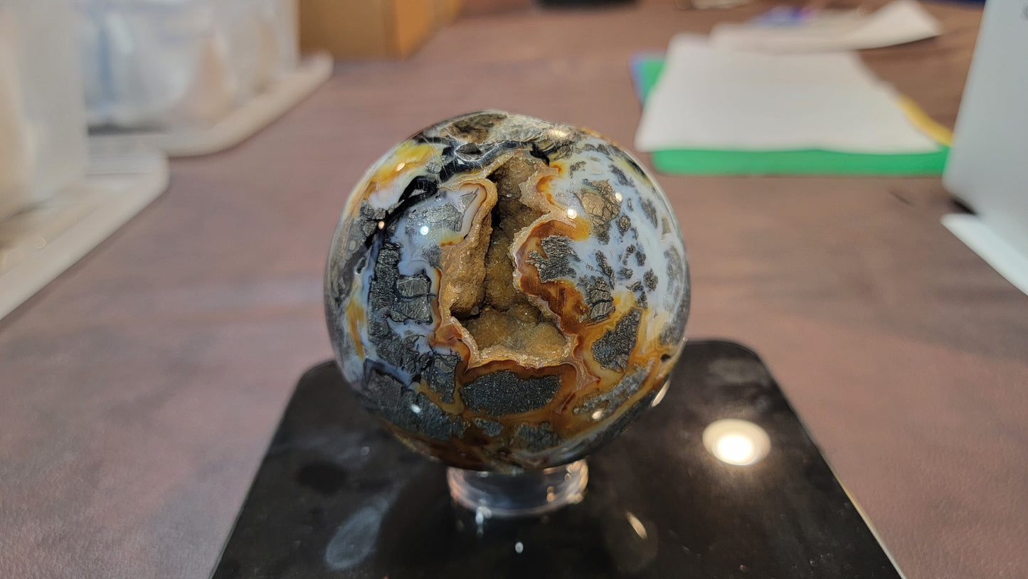 Indonesian Marcasite Plume agate sphere