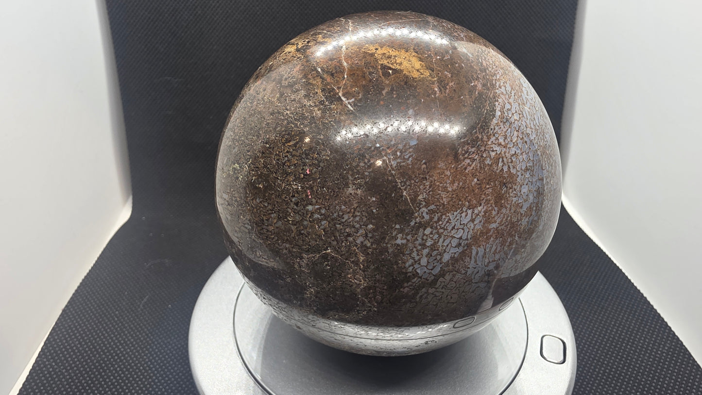 Agatized dinosaur bone sphere