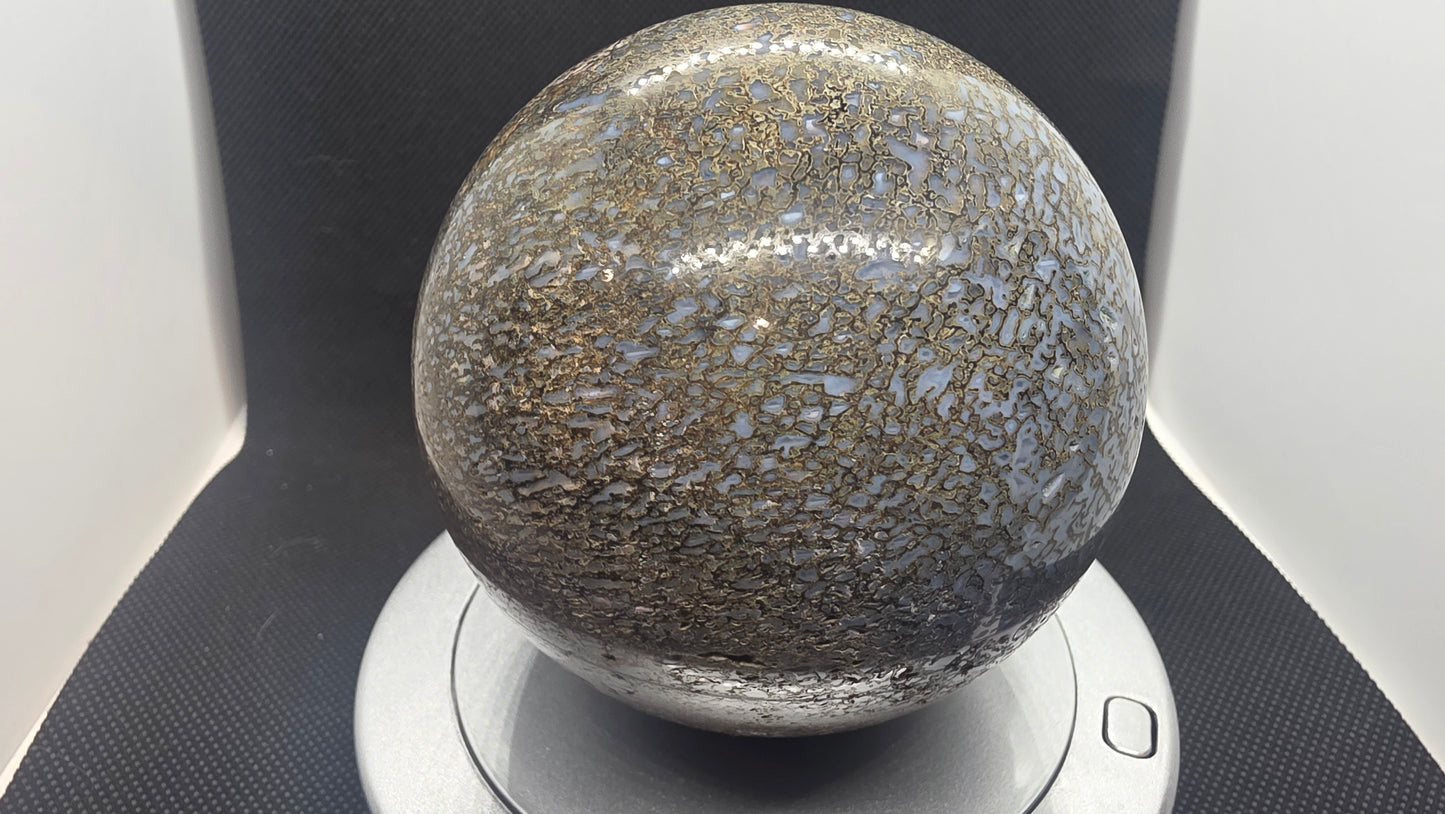 Agatized dinosaur bone sphere